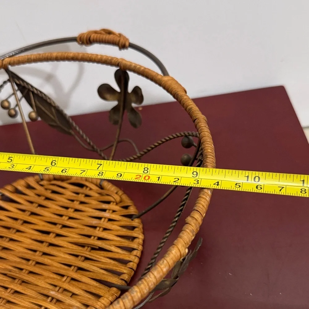 Decorative Woven Metal Basket with Floral Design